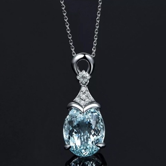 Jewelry - Natural Aquamarine Silver Chain Pendant Necklace